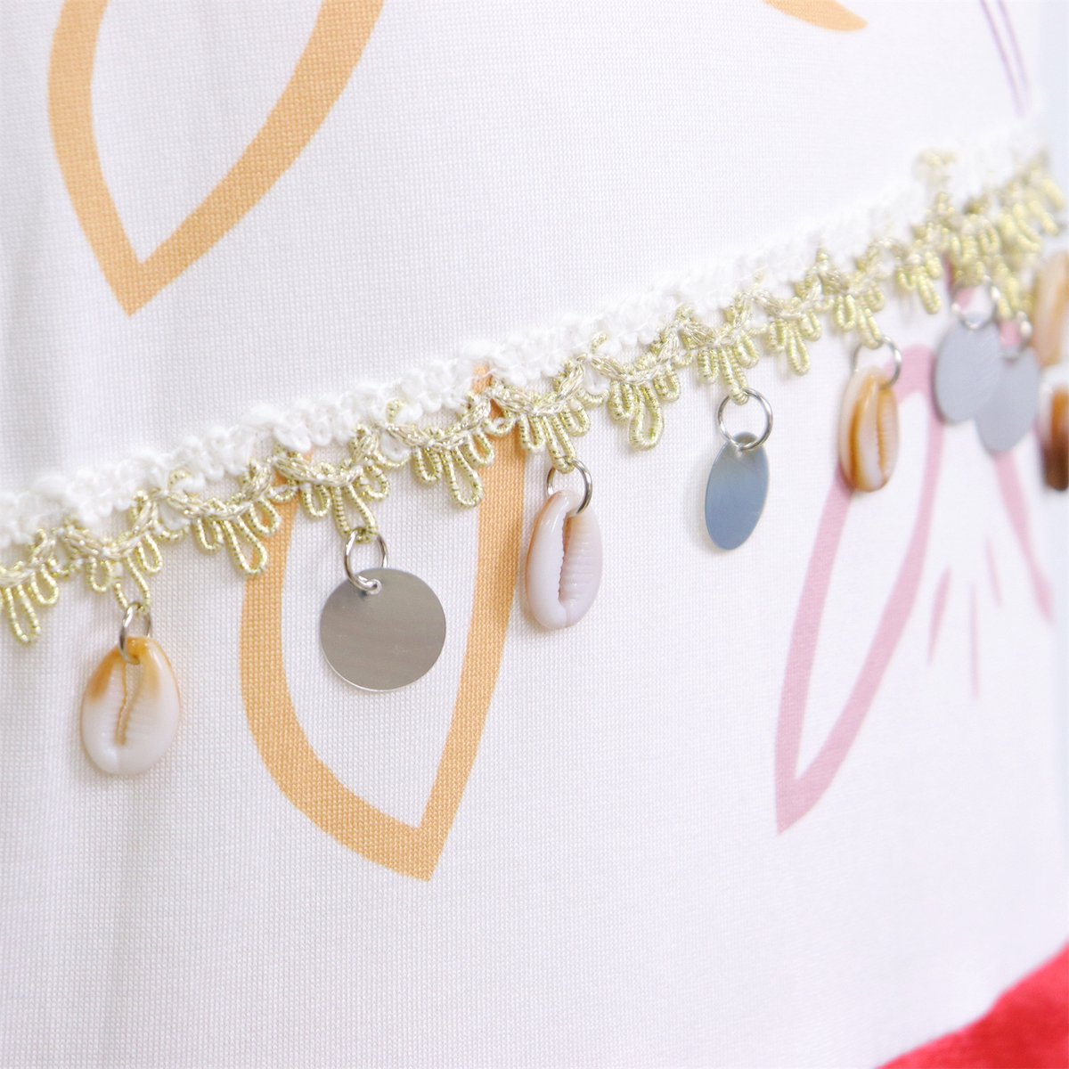 Joya Kids® Oceaanprinses Verkleedjurk Meisje | Polynesische Prinsessenjurk Kind | Hawaï Kostuum | Jurk met Schelpen & Franjes Rood Wit | Carnaval & Verkleedfeest | — afbeelding 5
