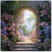 Tuinposter - 200x200 cm - Bos - Doorkijk - Stenen - Pad