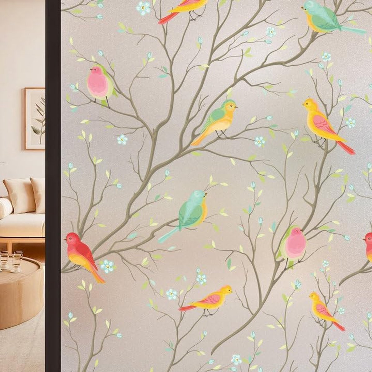 Raamfolie - Vogelpatroon - 1 rol - 45×200cm - Privacyfolie voor glazen ramen - Decoratief 