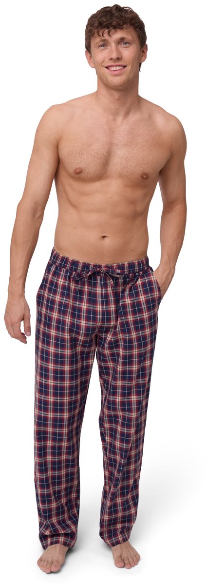 DANISH ENDURANCE Heren Pyjamabroek - 100% Biologisch Katoen - Zachte Geborstelde Voering Loungebroek - Marine/rood geruit - Maat XL