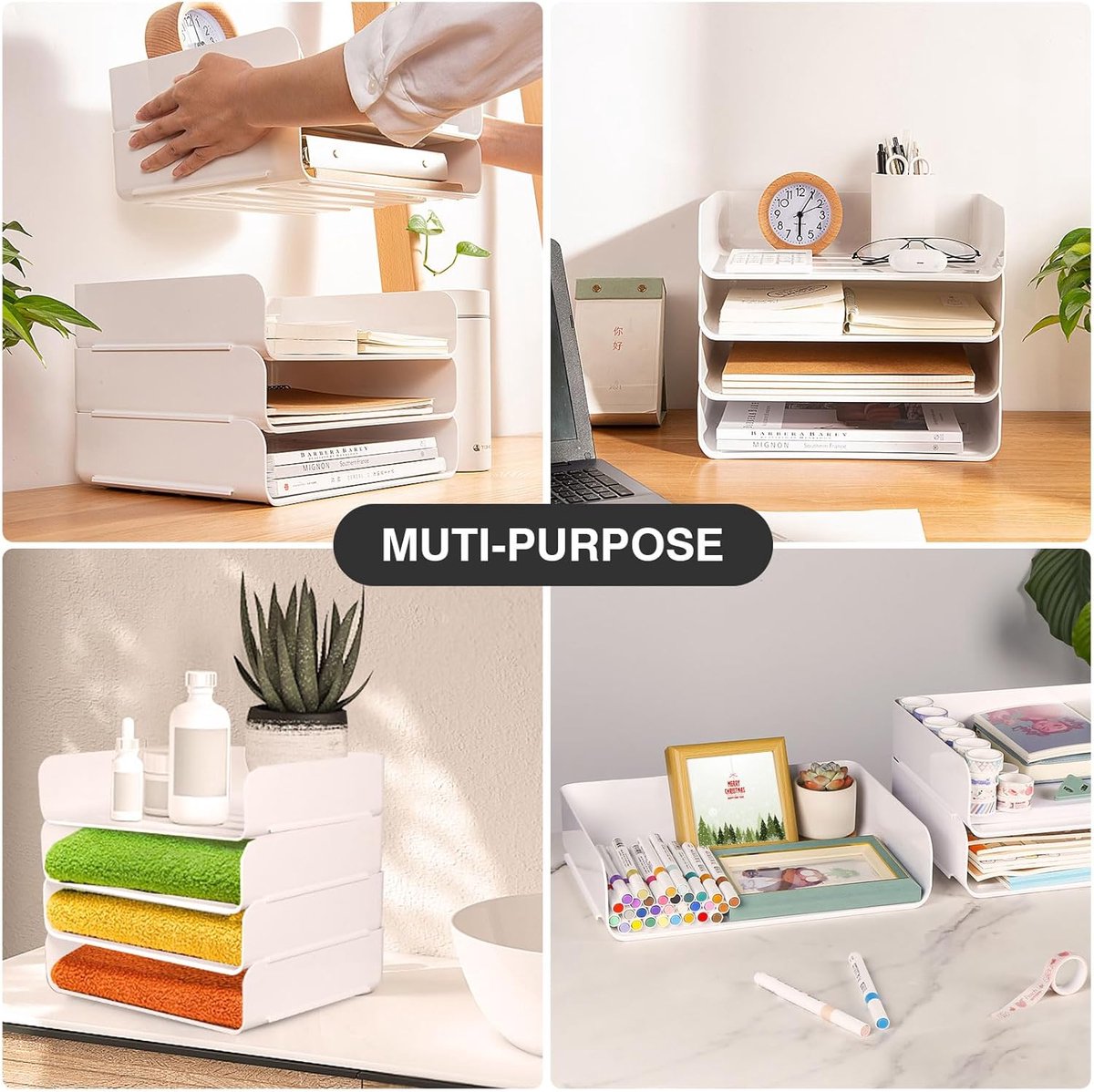 HKeeper Stapelbare papierladen, verhoogd met steunbalken voor gemakkelijke toegang, A4 Brievenlade Organizer, Office Desktop Organizer (3
