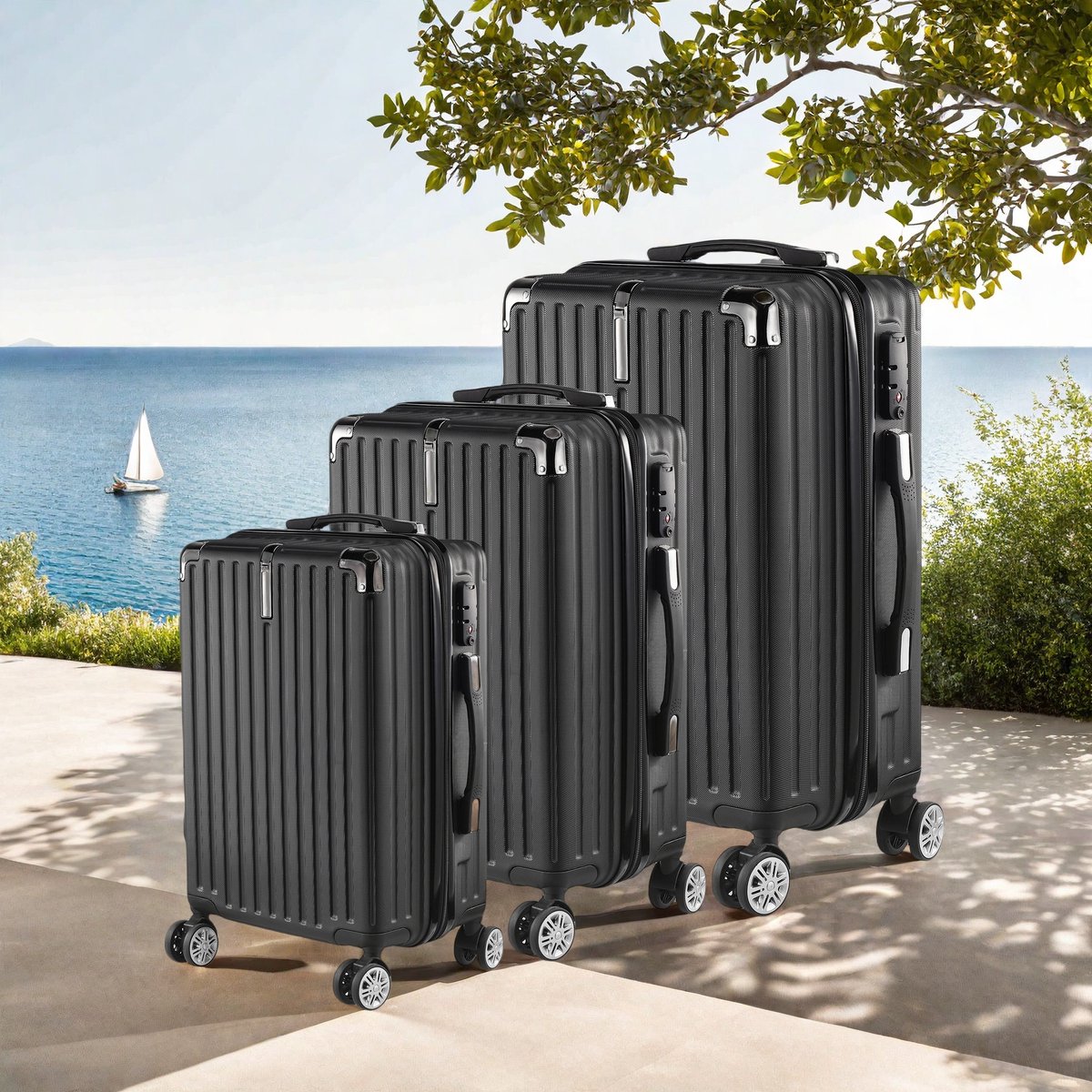Set van 3 ABS koffers 20/24/28 inch, lichtgewicht, TSA-slot, krasbestendig, 360° wielen, zwart