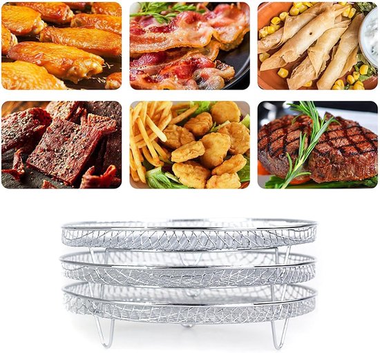 Voedselveilig Roestvrij Staal 304 Welhammsae Airfryer Rek Set - 3 Stuks, Roestvrij Staal, Voor Meer Laagjes In Je Airfryer Airfryer Plankrek Voor Meer Lagen