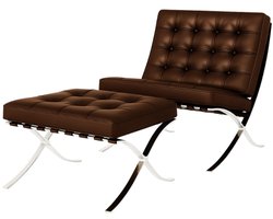 Barcelona Chair + Hocker - Donkerbruin - Fauteuil - Stoel - Luxe Variant