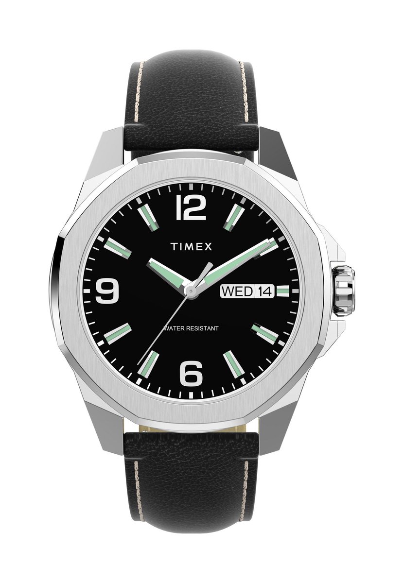 Timex Essex Ave 46 Quartz Analoog Horloge Zwart Kast: 100% Loodarm Messing | Armband: 100% Leer 46 TW2W92900AJ