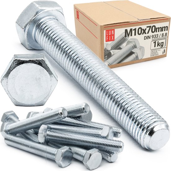 Vite A Testa Esagonale M10 X 1.50 X 30 Mm DIN 933 Classe 8.8 - Bullone In Acciaio Zincato ASMC Industrial