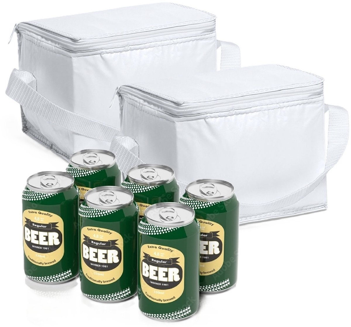 Mini koeltas wit - 4x - PVC - voor 6 blikjes - sixpack - 3,2 liter - 21 x 15 x 15 cm - lunchtasjes