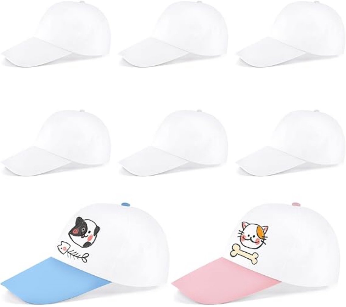 TOVBMUP 8 Stuks Baseballpet voor Jongens - DIY Petten om te Beschilderen - Verstelbare Witte Petten - Licht en Ademend - Geschikt voor Verjaardagsfeestjes, Binnenactiviteiten en Gezinsuitjes - Polyester - Voor Hoofdomtrek 55-65cm
