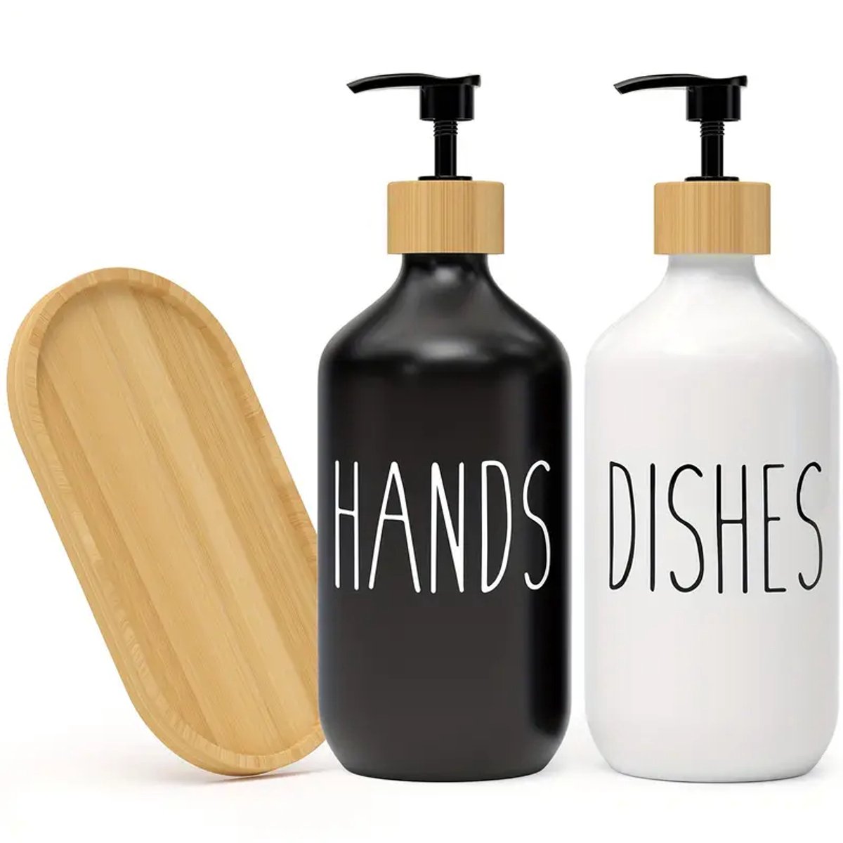 Glazen Zeepdispener set voor Handzeep en Afwasmiddel – 2 x 500 ML - Zeeppompje Keuken – Keukenaccesoires - Zwart/zwart