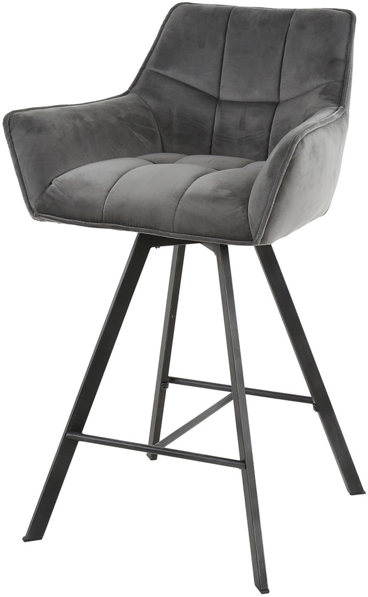 Giga Meubel Barstoel Raster - Antraciet Velvet - Draaibaar - Zithoogte 69cm - Set van 2