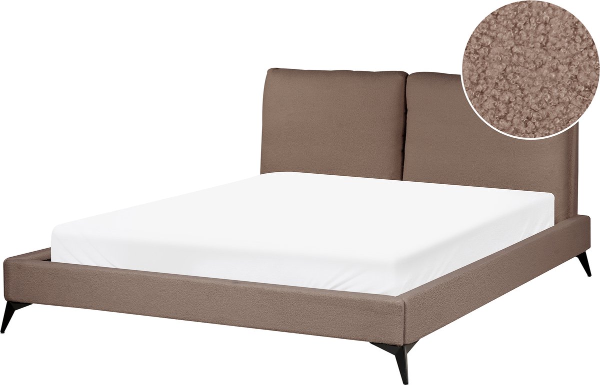 Beliani MELLE - Tweepersoonsbed - Bruin - 160 x 200 cm - Bouclé
