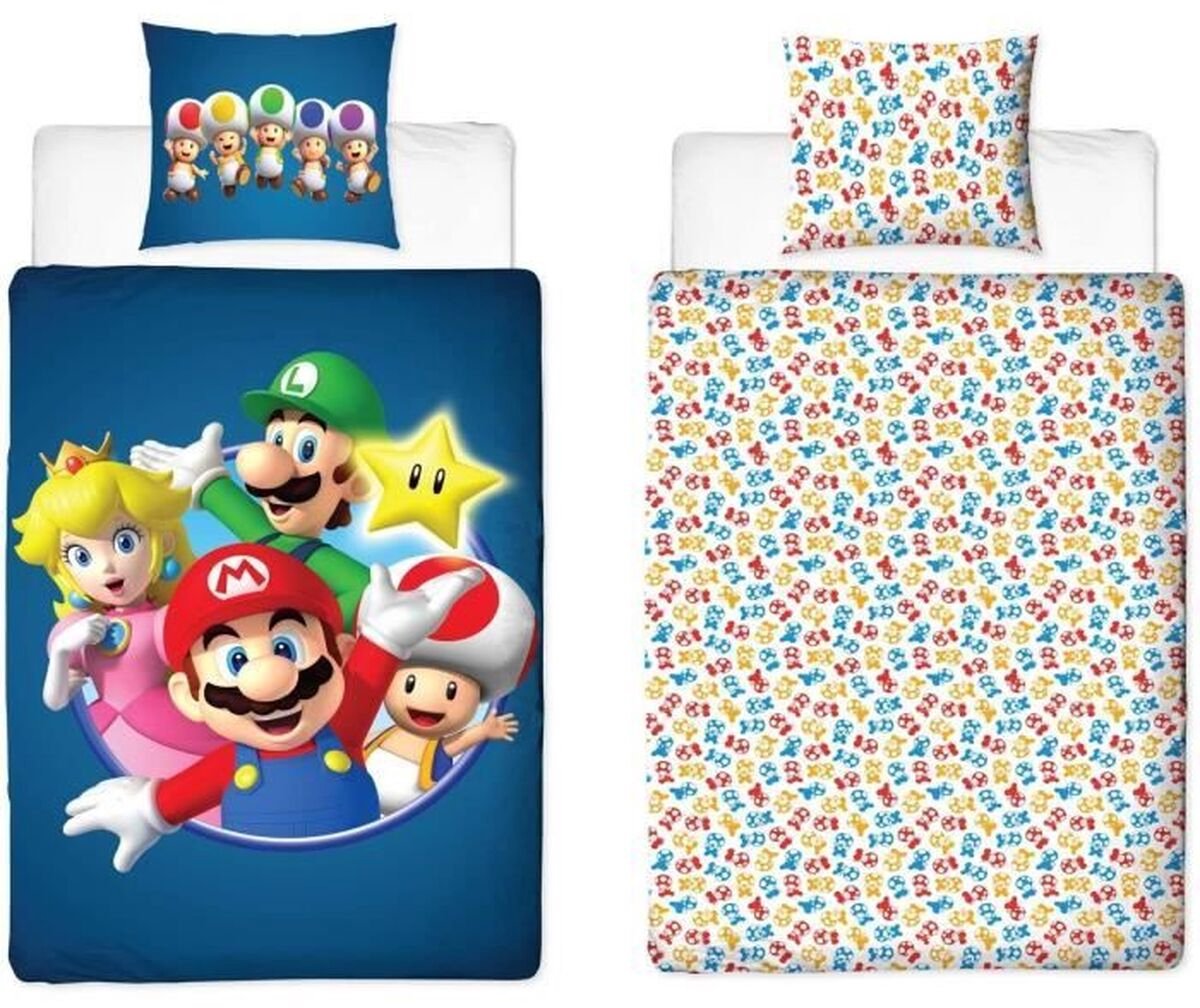 Dekbedovertrek set Mario Bros 25 x 4 x 30 cm Blauw Bed van 140 2 Onderdelen