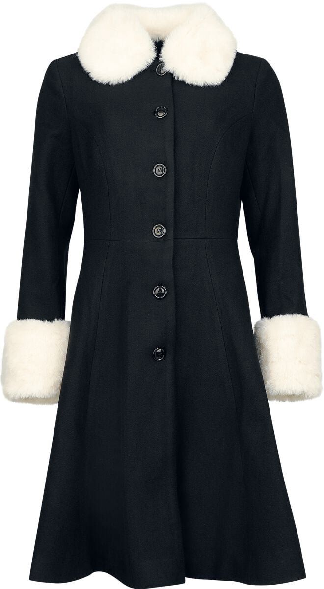 Voodoo Vixen White Fake Fur Trim Coat Dames Lange jassen - zwart/wit - M