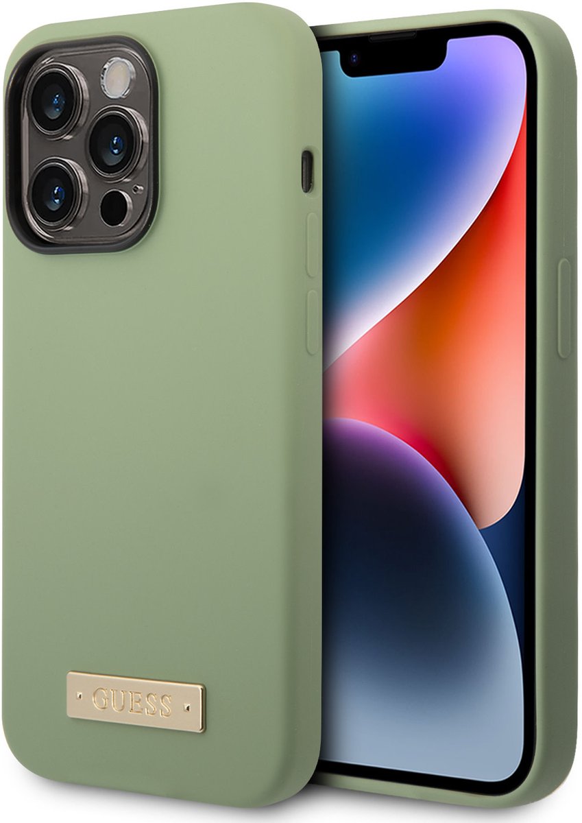 Guess Back cover - iPhone 14 Pro - Kaki - Slank Design - Schokabsorptie en Grip