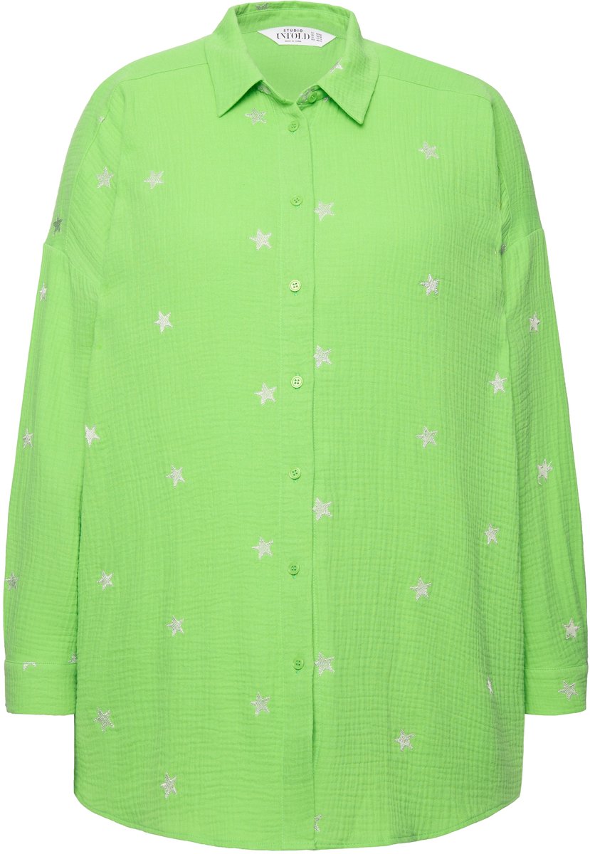 Studio Untold - Dames - Overhemdblouse oversized mousseline overhemdkraag - Grasgroen - Maat 50+