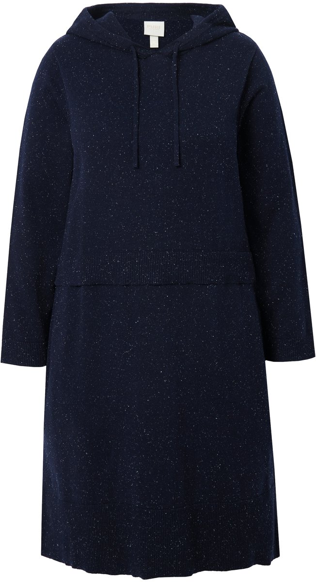 Ulla Popken - Dames - Gebreide jurk noppen capuchon lange mouwen - Marine - Maat 54+