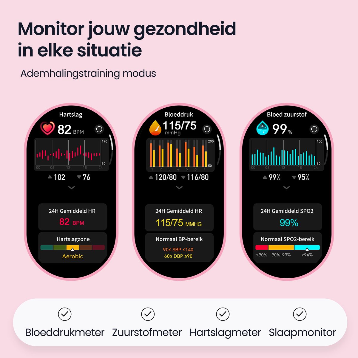 Siltcon® Auréa Smartwatch Dames & Heren - Horloge Dames - Stappenteller Horloge Dames - Hartslagmeter - Slaapmonitor - Saturatiemeter - Geschikt voor iOS/Android - AMOLED - RVS - Elke pols - Incl. 5 Bandjes – foto 4