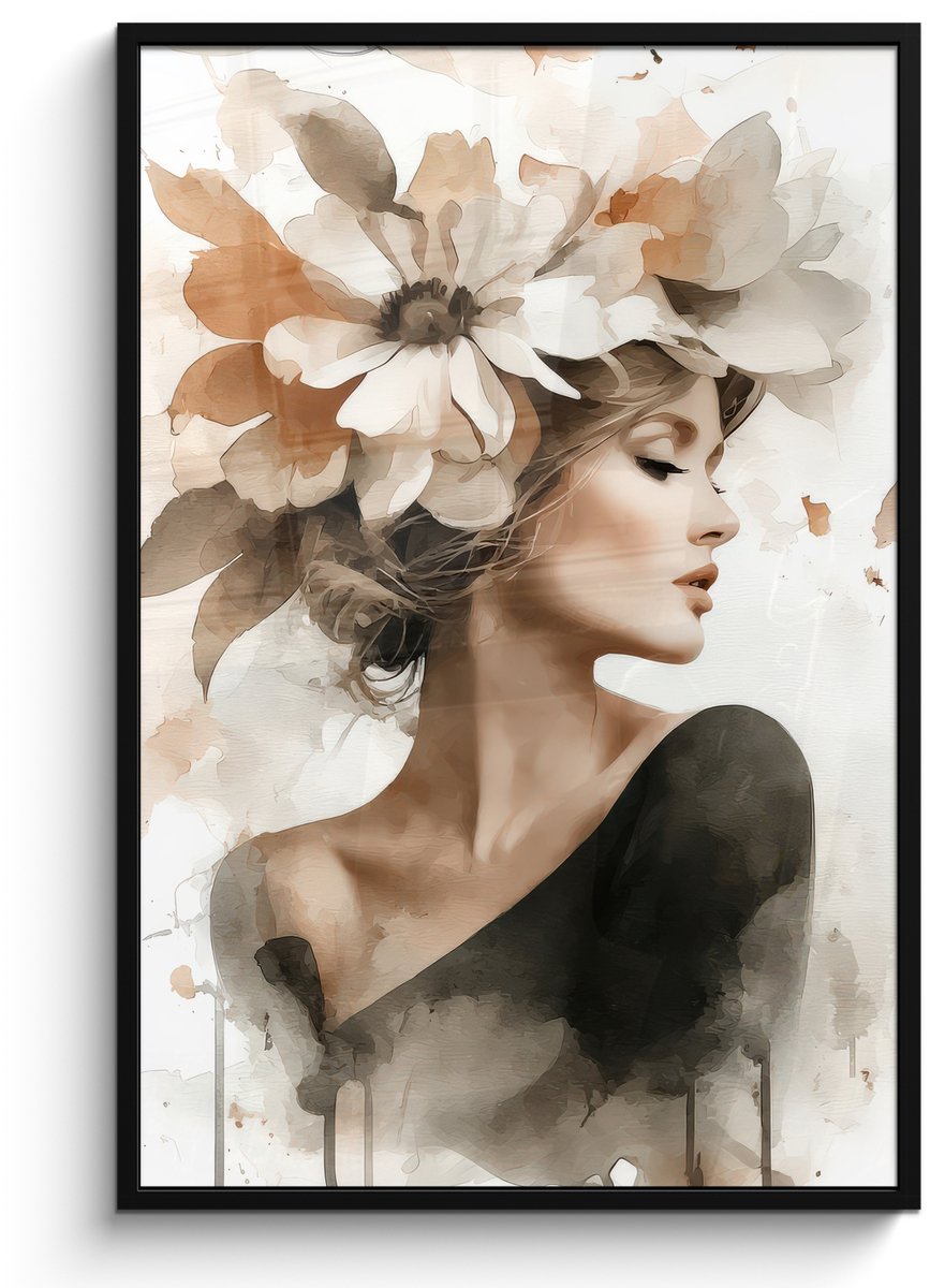 FrameYourWall Poster in lijst - Fotolijst 80x120 cm - Posters - Bloesem - Portret - Gezicht - Posterlijst zwart - Decoratie - Wanddecoratie woonkamer - Muurdecoratie slaapkamer