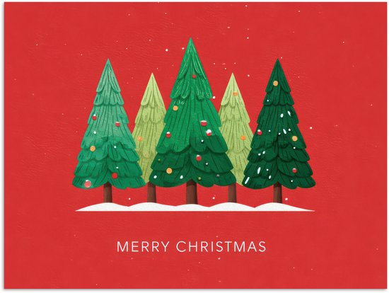 Poster 40x30 cm - Minimalistisch - Kerstbomen - Rood - Sneeuw - Posters - Kamer decoratie - Wanddecoratie woonkamer - Muurdecoratie slaapkamer - Kerstversiering - Kerstdecoratie voor binnen - Kerstmis