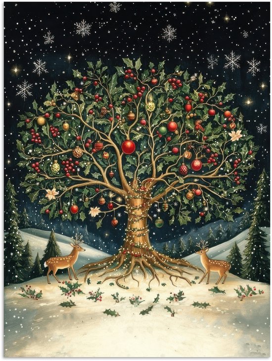 Poster 30x40 cm - Feestboom - Winterhemel - Kleurrijk - Posters - Kamer decoratie - Wanddecoratie woonkamer - Muurdecoratie slaapkamer - Kerstversiering - Kerstdecoratie voor binnen - Kerstmis
