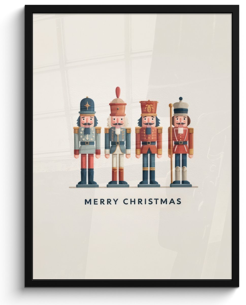 FrameYourWall Poster in lijst - Fotolijst 60x80 cm - Posters - Notenkrakers - Minimalistisch - Kerst - Beige - Posterlijst zwart - Decoratie - Wanddecoratie woonkamer - Muurdecoratie slaapkamer - Kerstversiering - Kerstdecoratie voor binnen - Kerstmis