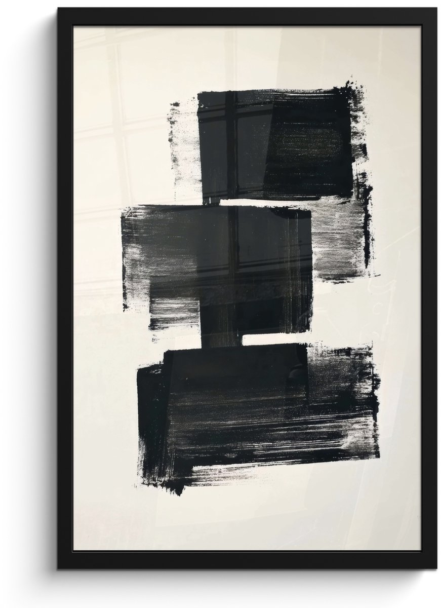 FrameYourWall Poster in lijst - Fotolijst 40x60 cm - Posters - Rechthoeken - Penseelstreken - Abstract - Zwart - Posterlijst zwart - Decoratie - Wanddecoratie woonkamer - Muurdecoratie slaapkamer