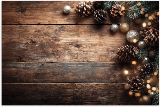 Poster 120x80 cm - Kersthoekdecoratie - Dennenappels - Lichtjes - Posters - Kamer decoratie - Wanddecoratie woonkamer - Muurdecoratie slaapkamer - Kerstversiering - Kerstdecoratie voor binnen - Kerstmis