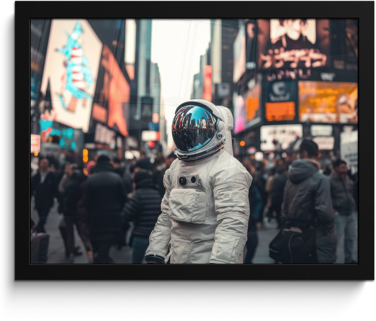 FrameYourWall Poster in lijst - Fotolijst 40x30 cm - Posters - Stad - Mensen - Astronaut - Wit - Posterlijst zwart - Decoratie - Wanddecoratie woonkamer - Muurdecoratie slaapkamer