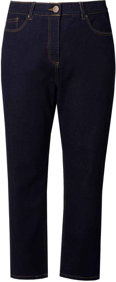 Ulla Popken - Dames - Mom jeans 5-pocketbroek comfortabele tailleband - Donkerblauw denim - Maat 52