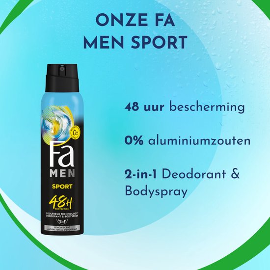 Fa Deodorant - Men Sport - Heerlijk Stimulerende Geur - Bescherming Tegen Zweetgeur - Langdurige Bescherming - Huidvriendelijk - Voordeelverpakking - 6x 150ml