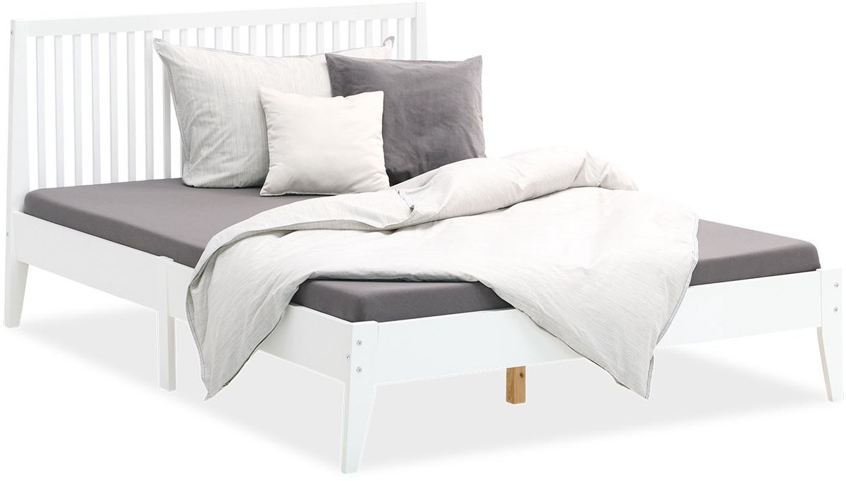 Homestyle4u Houten bed - 140x200 cm - Wit - Hoofdbord - met lattenbodem