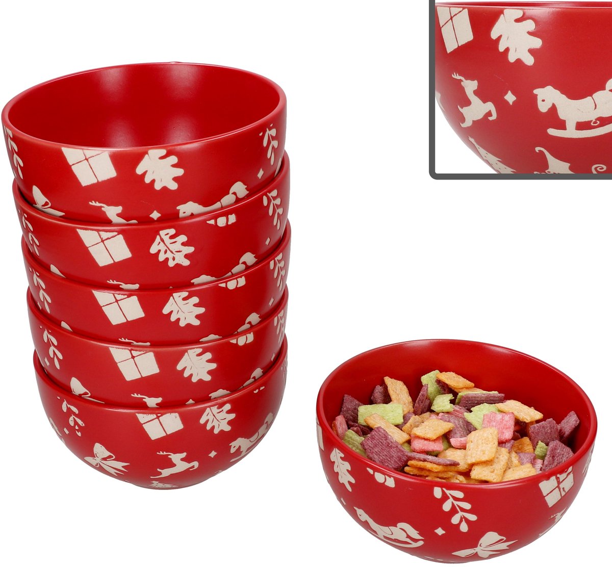 Set van 6 Advent rood steengoed graankommen voor 6 personen - 23010346