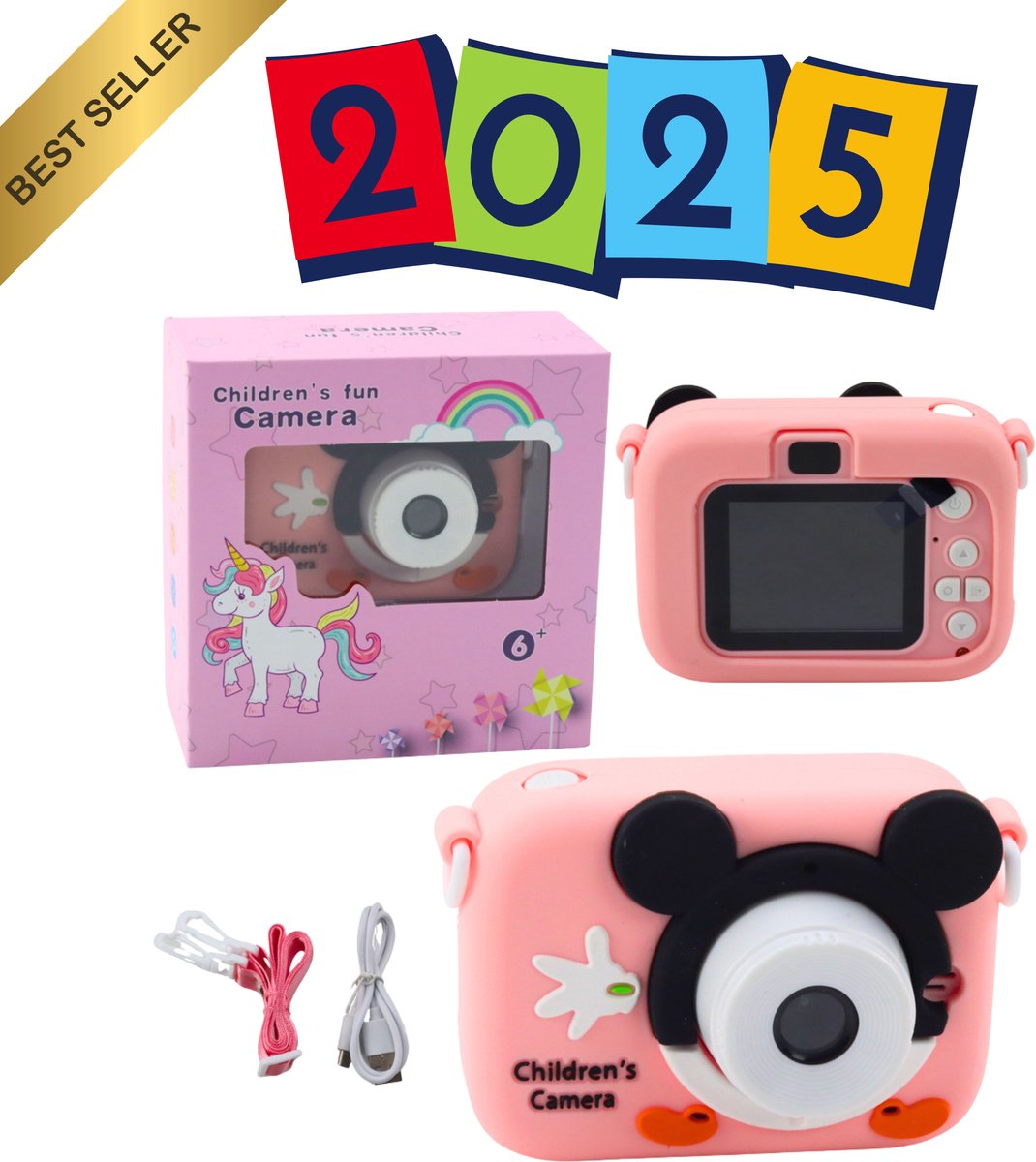 Digitale Kinder Camera Muis Roze – 48MP HD 1080P Fotocamera met Video, Spelletjes & Muziek – Educatief Speelgoed voor Meisjes – Kindercamera met USB & Filters – Cadeau Idee + Gratis E-Book