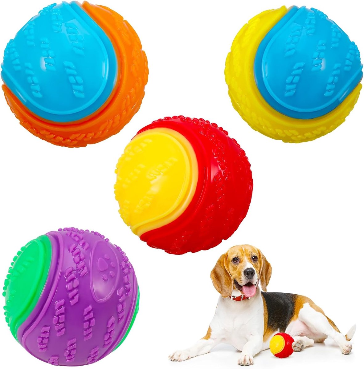 Daity Hondenballen - 4-pack piepende hondenballen voor middelgrote en grote honden - interactief hondenspeelgoed voor spelen - bewegen en trainen - 2 -5 inch gemakkelijk te vangen hondenspeelgoed