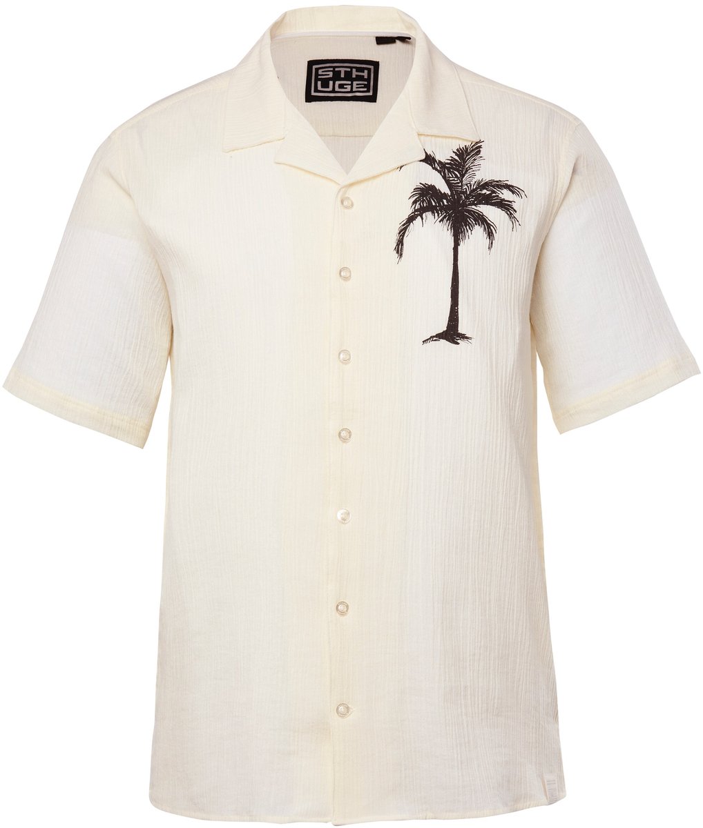 STHUGE - Heren - Overhemd korte mouwen Cubaanse kraag palmboommotief boxy fit - Off-white - Maat XL