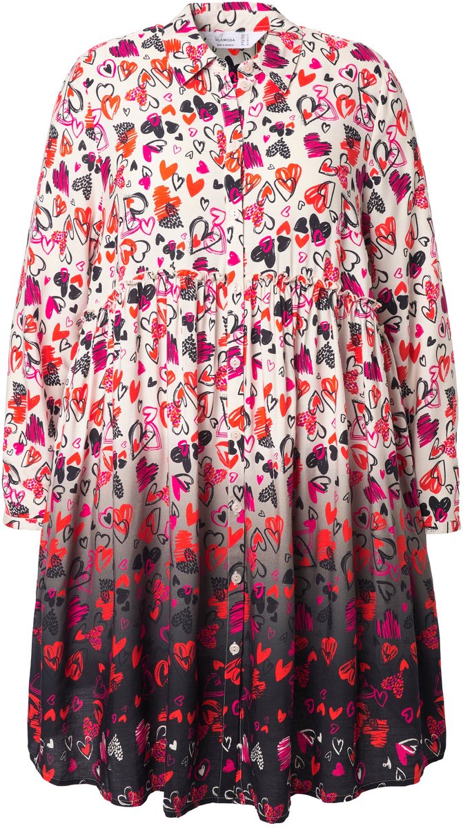 MIAMODA - Dames - Lange blouse A-lijn harten volant met kleurverloop - Poeder - Maat 52