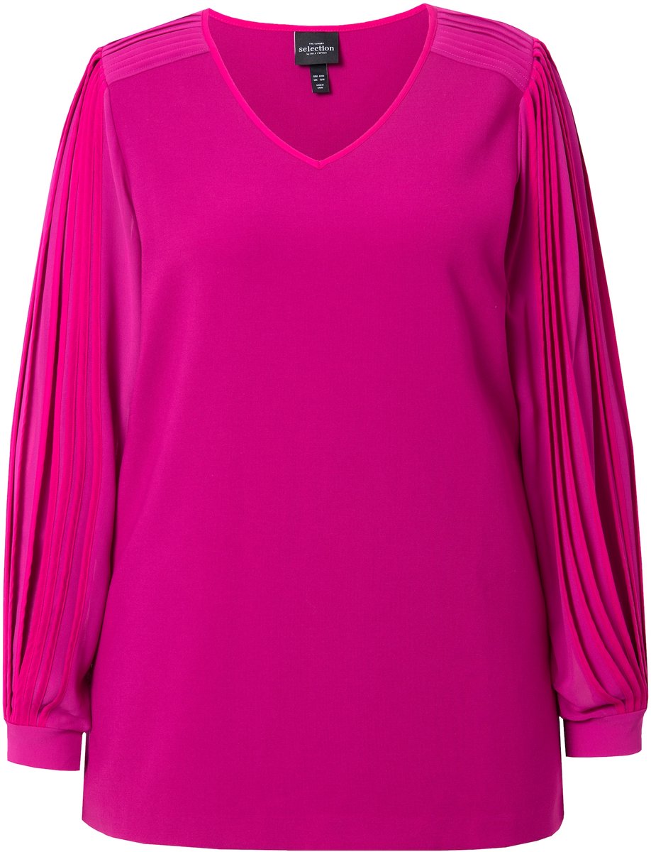 Ulla Popken - Dames - Tuniek A-lijn lange mouwen van chiffon V-hals - Magenta - Maat 50+