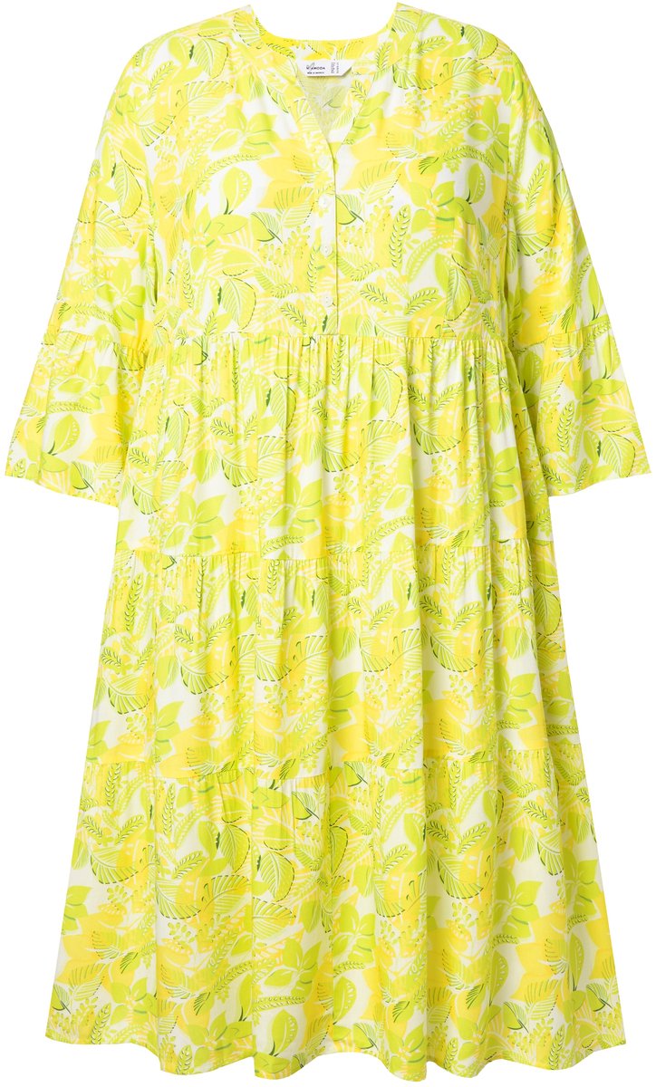 MIAMODA - Dames - Jurk A-lijn bladermotief volants - Limoengroen - Maat 42