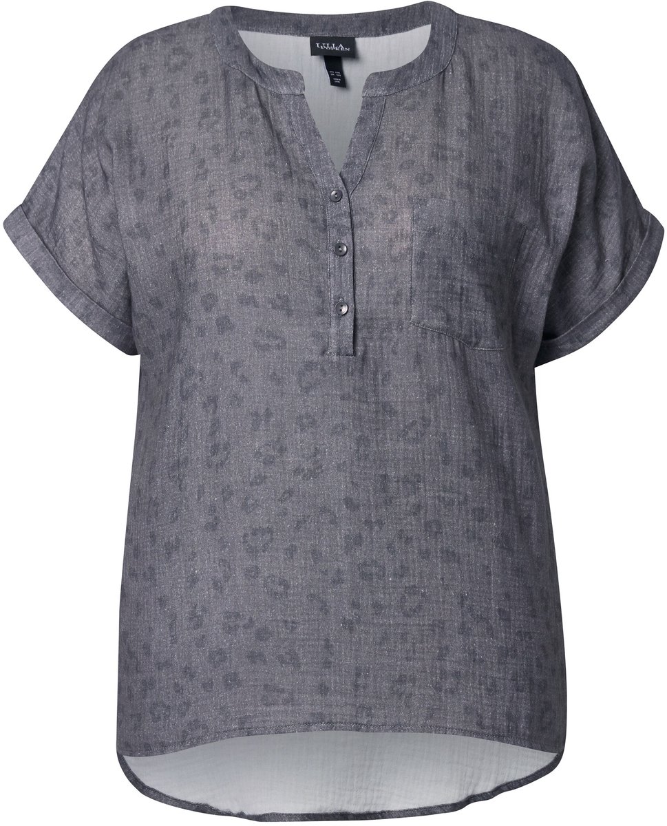Ulla Popken - Dames - Mousseline blouse oversized tuniekhalslijn halve mouwen - Grafietgrijs - Maat 42+