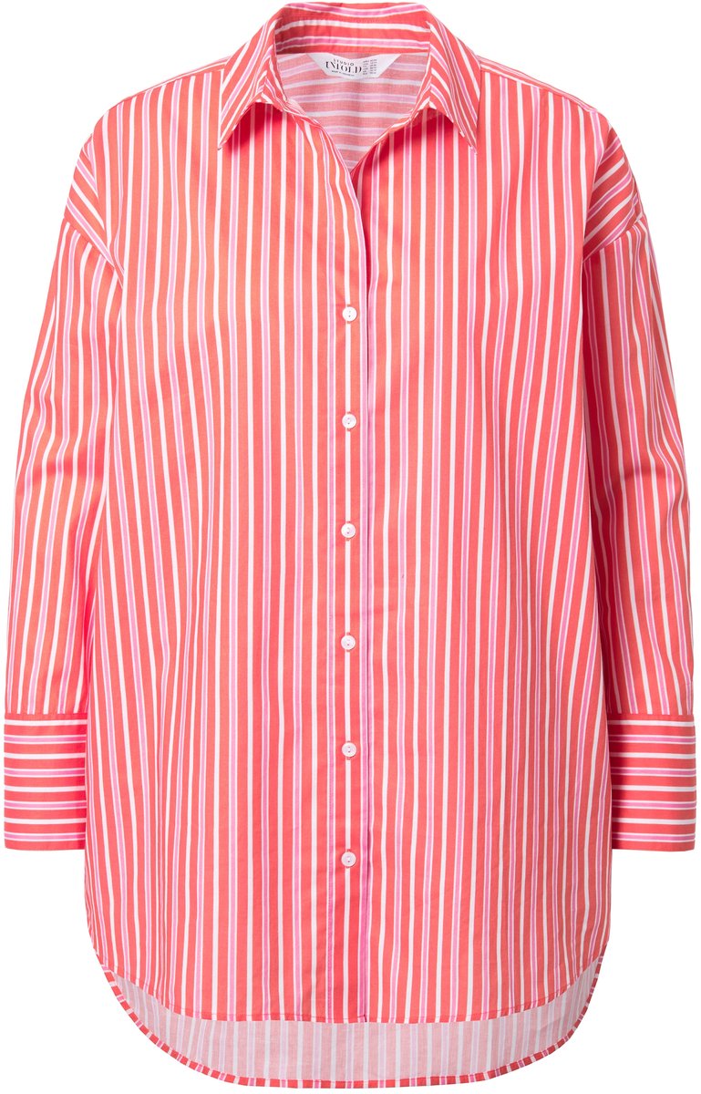 Studio Untold - Dames - Overhemdblouse oversized strepen - Hibiscusrood - Maat 46+