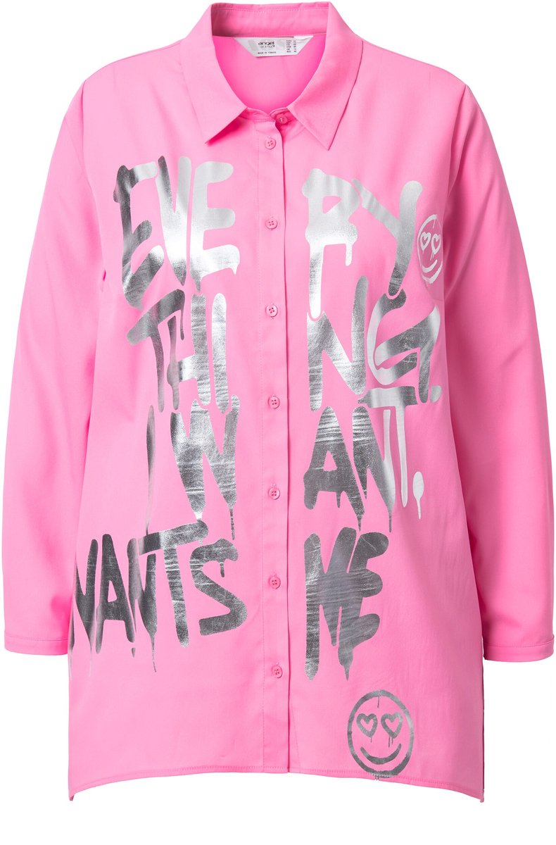 Angel of Style - Dames - Blouse A-lijn metallic tekst puntzoom - Bleekroze - Maat 42