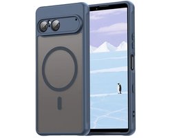 MobyDefend Hoesje - Geschikt voor Sony Xperia 10 VII - Case Geschikt voor MagSafe - Mat Transparant Met Gekleurde Rand - Blauw