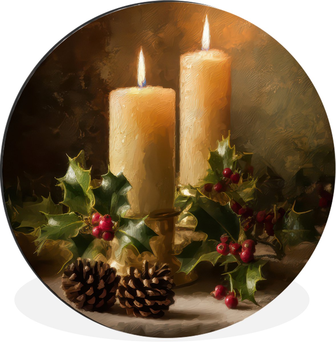 WallCircle Wandcirkel - Muurcirkel - Kaarslicht - Kerst - Veelkleurig - Aluminium - Dibond - 60x60 cm - Binnen en Buiten