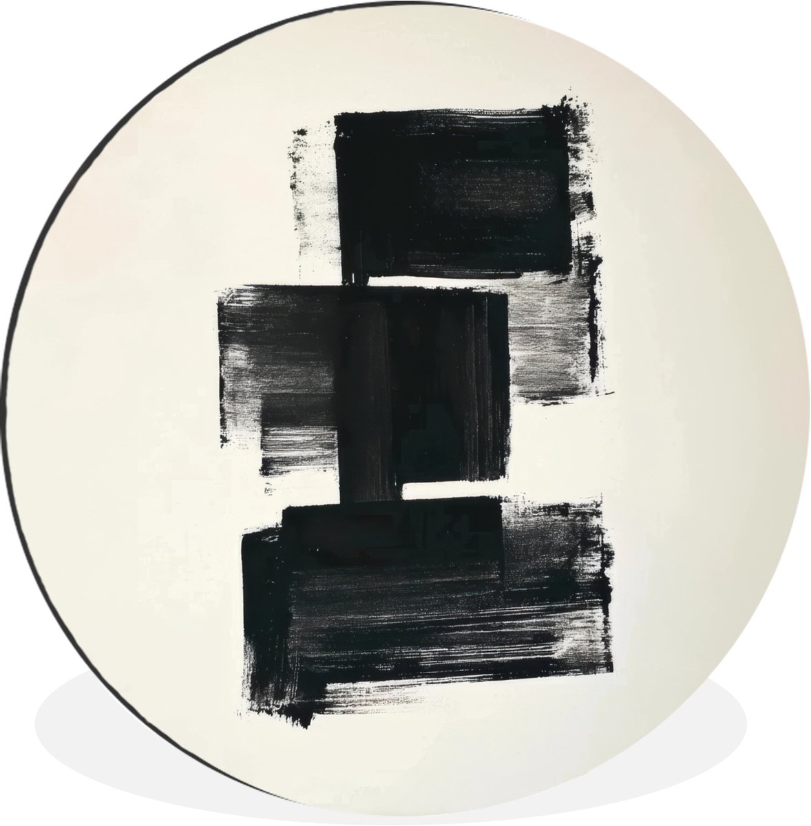 WallCircle Wandcirkel - Muurcirkel - Rechthoeken - Penseelstreken - Abstract - Zwart - Aluminium - Dibond - 30x30 cm - Binnen en Buiten