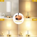 Lampe de table en bois avec abat-jour en lin dans 4 niveaux de luminosité, de 0% à 100%.