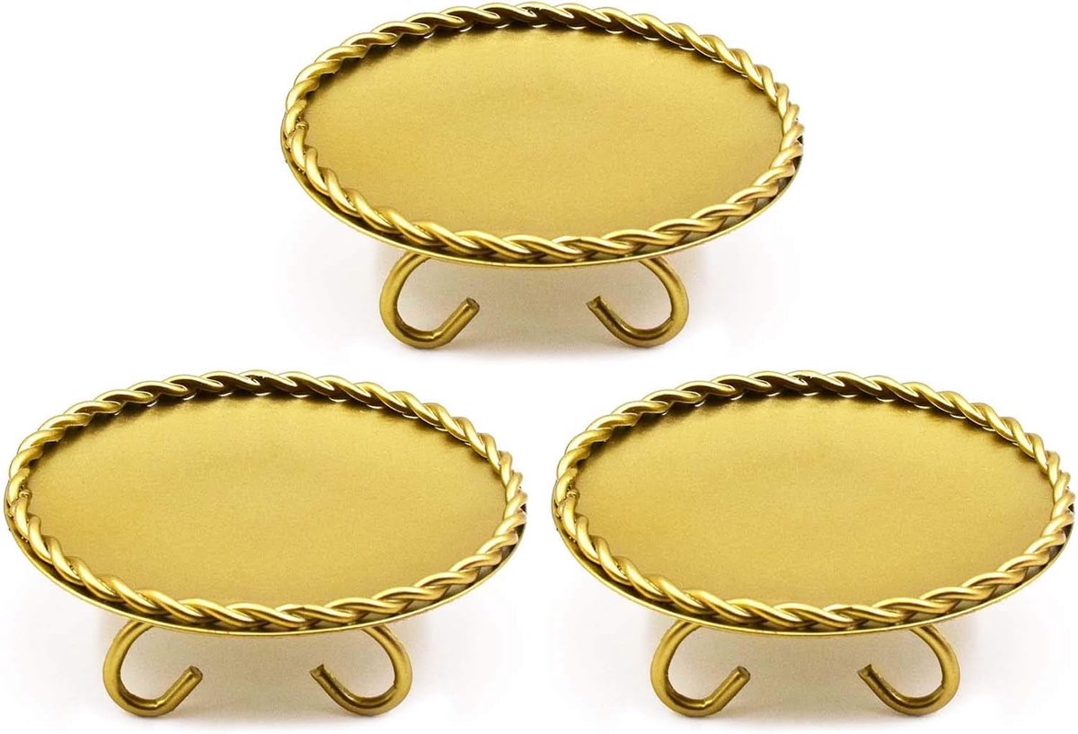whiqutey IJzeren-Kaarsenplateau-Gouden-Kaarsenhouders-Pijlerkaarsen-Kaarsenstandaard-Wax-Kaarsen-Set-3-Stuks