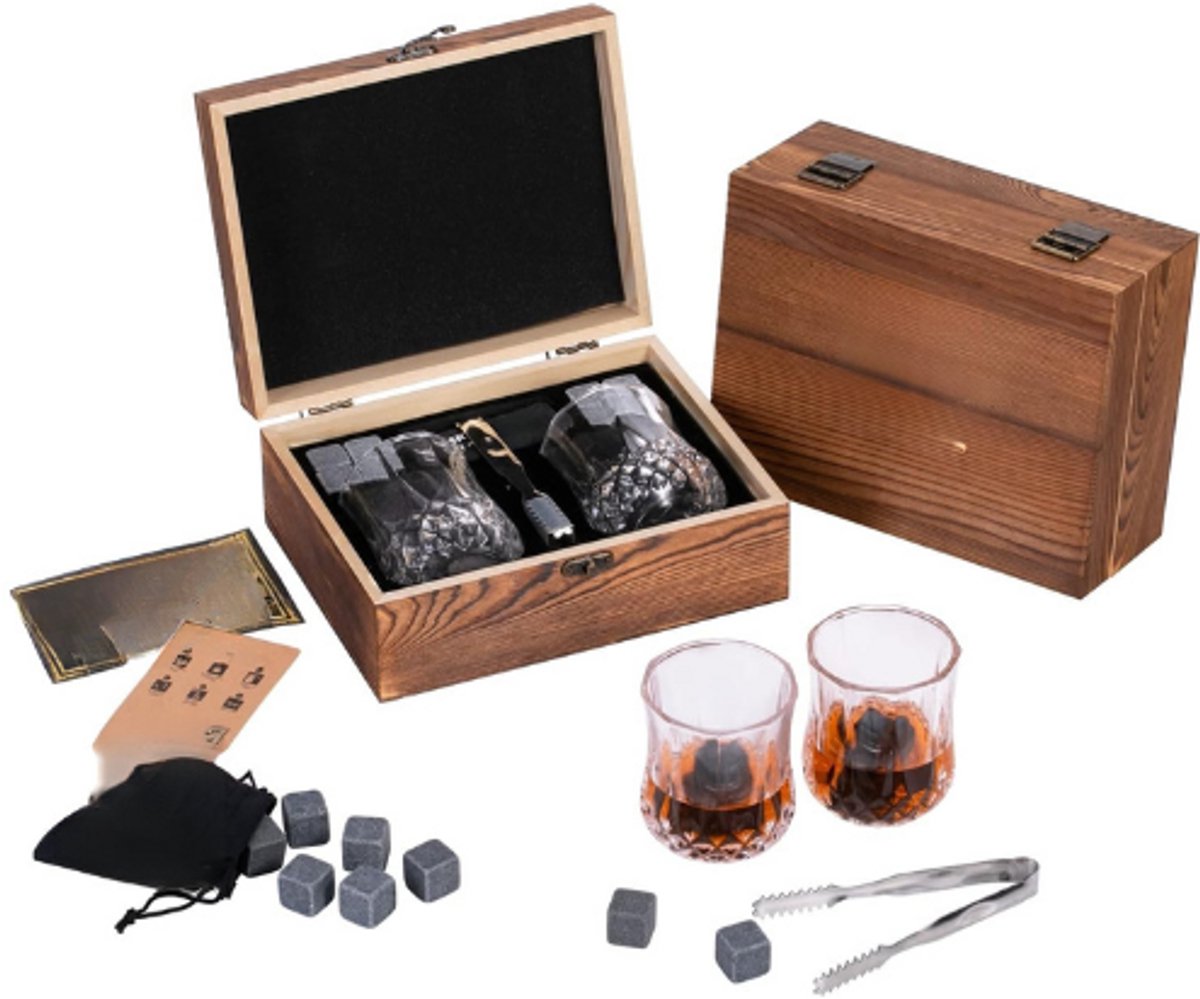 Whisky Steentjes En Glazen Geschenkset Voor Mannen – Herbruikbare Koelstenen Met Elegante Whisky Glazen