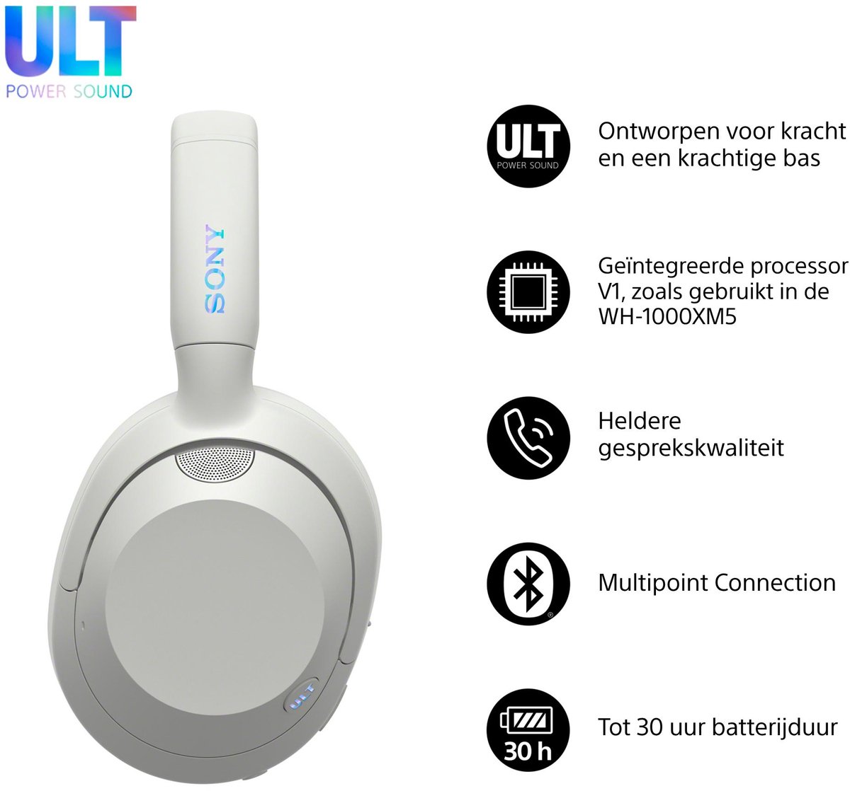 Sony ULT Wear - Draadloze Noise Cancelling koptelefoon met ULT Power Sound - Off White – foto 8