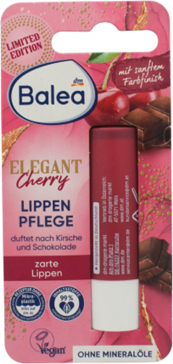 Balea Lippenbalsem Elegant Cherry | 1x 4,8g - Kersen & Chocoladegeur - Rode Kleurafwerking | Limited Edition 2025