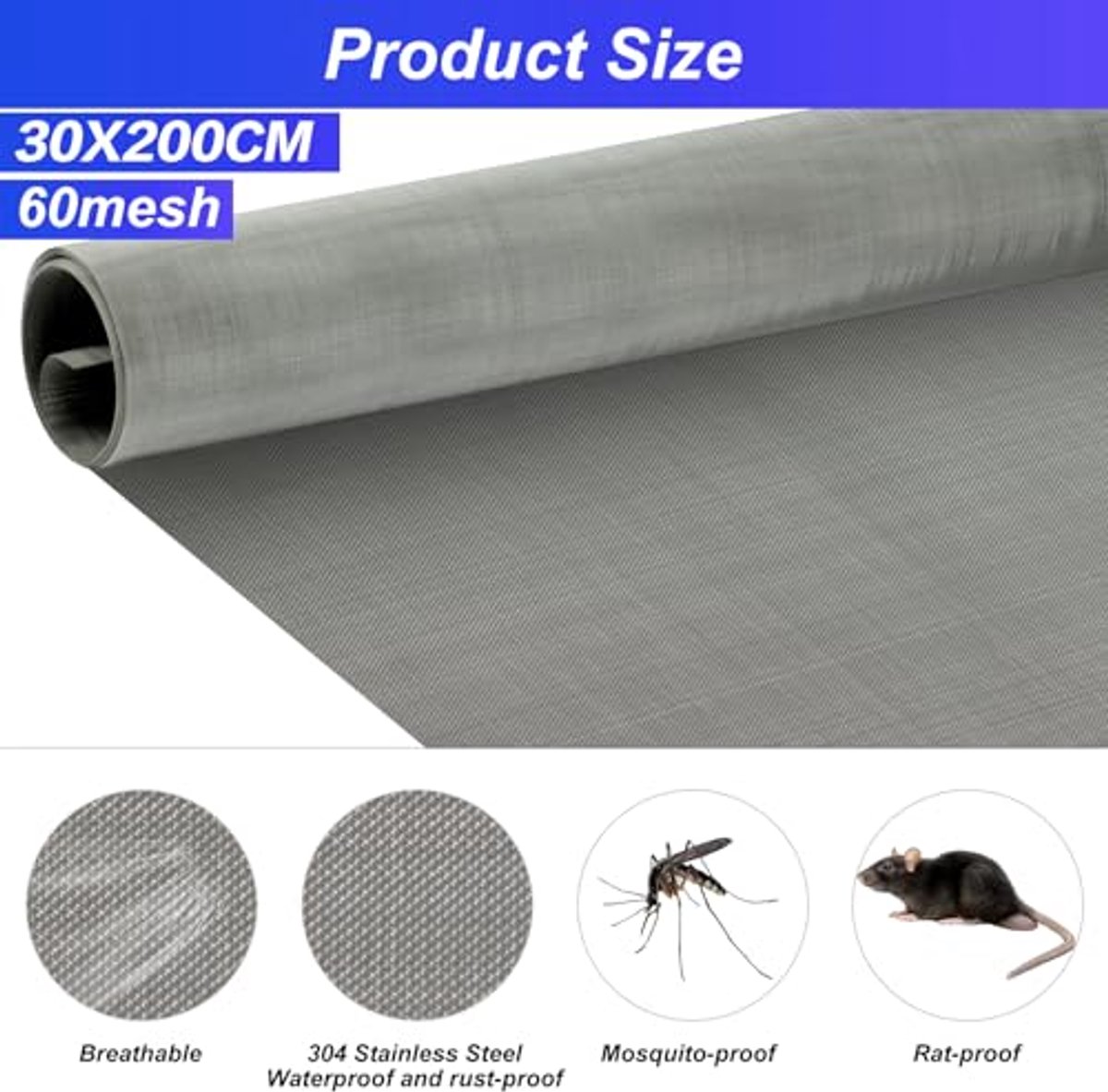 304 Roestvrijstalen Fijnmazig Gaas – 30 X 200 Cm Insectengaas Voor Ramen, Deuren En Ventilatie